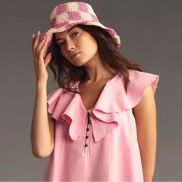 Anthropologie Wyeth Checkered Straw Bucket Hat NEW!! - Picture 2 of 9